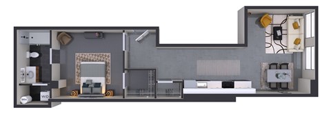 Floor plan for 1 bed, 1 bath, 567 sqft